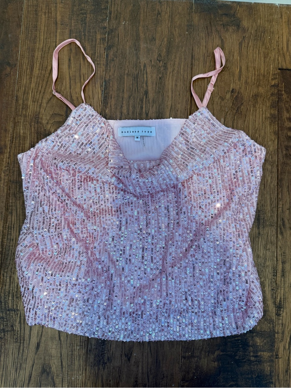 Endless Rose Pink Sequin Cowl Neck Camisole